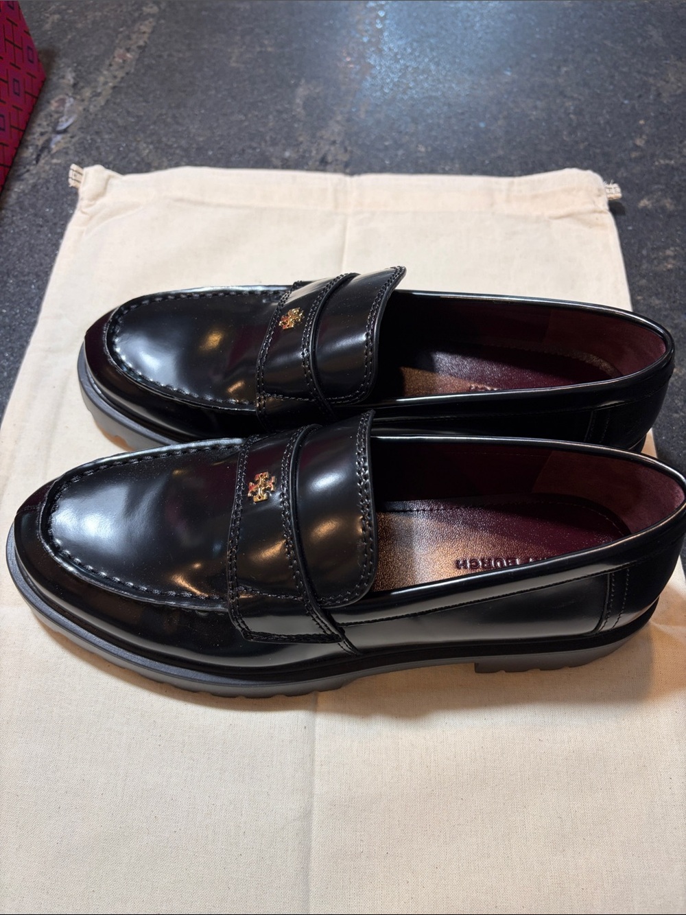 Tory Burch Black Leather Penny Loafers - Picture 3 of 6